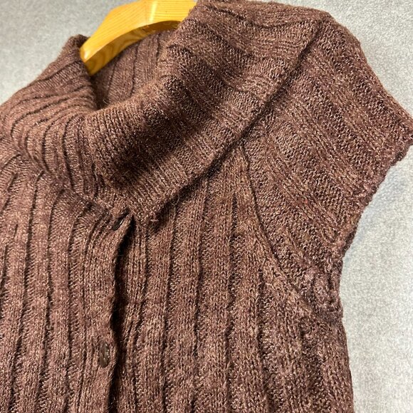 Sarah Pacini Brown Cowl Neck Knit Cardigan Shawl Collar Vest Minimalist One Size - Picture 5 of 13